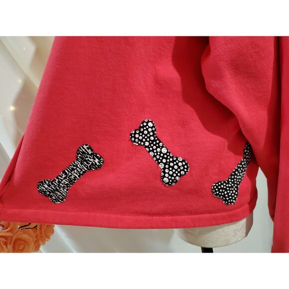 Vtg Tracey Designs Button Dog Cardigan Sweatshirt Size L Pockets Artsy Red Paws - Picture 7 of 12